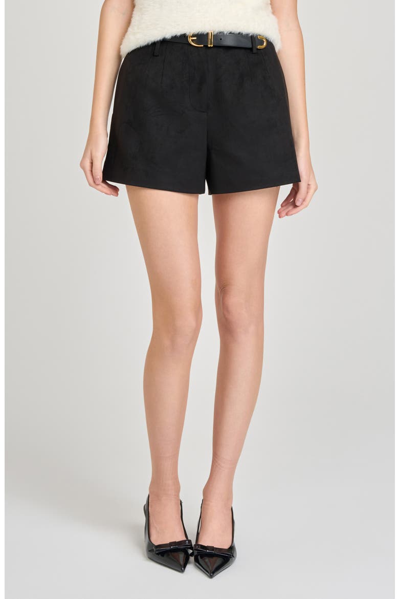 Hazel Faux Suede Pleated Shorts, Main, color, BLACK