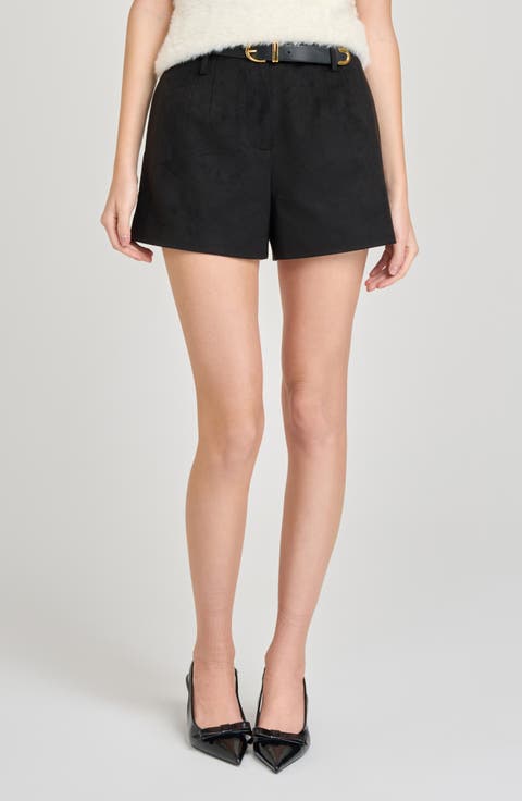 Hazel Faux Suede Pleated Shorts