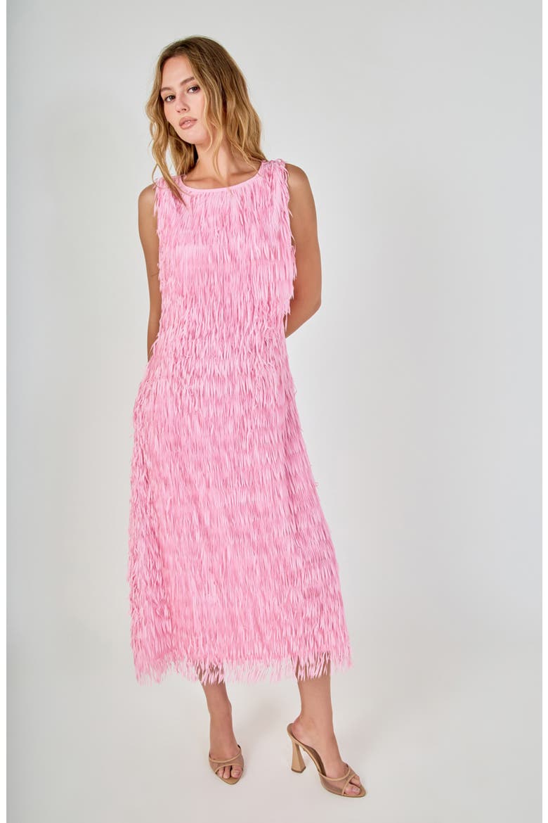 Fringe Sleeveless Midi Dress, Alternate, color, PINK