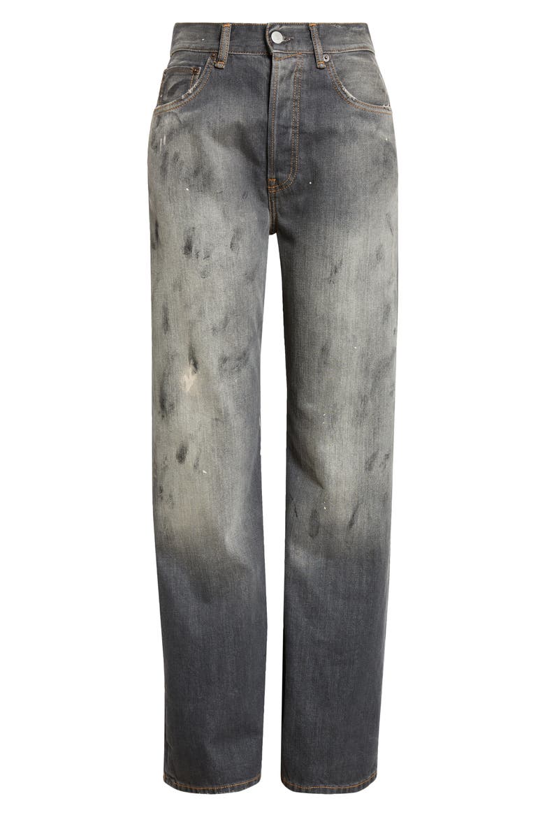 2021 Black Trafa Paint Splatter Loose Fit Wide Leg Jeans, Alternate, color, BLACK