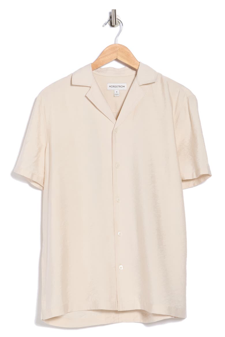 Hammered Satin Camp Shirt, Alternate, color, GREY MOONBEAM