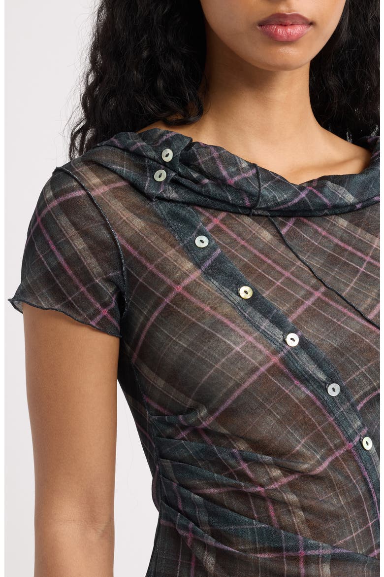 Asymmetrical Plaid Short Sleeve Top, Alternate, color, GREEN CHECK