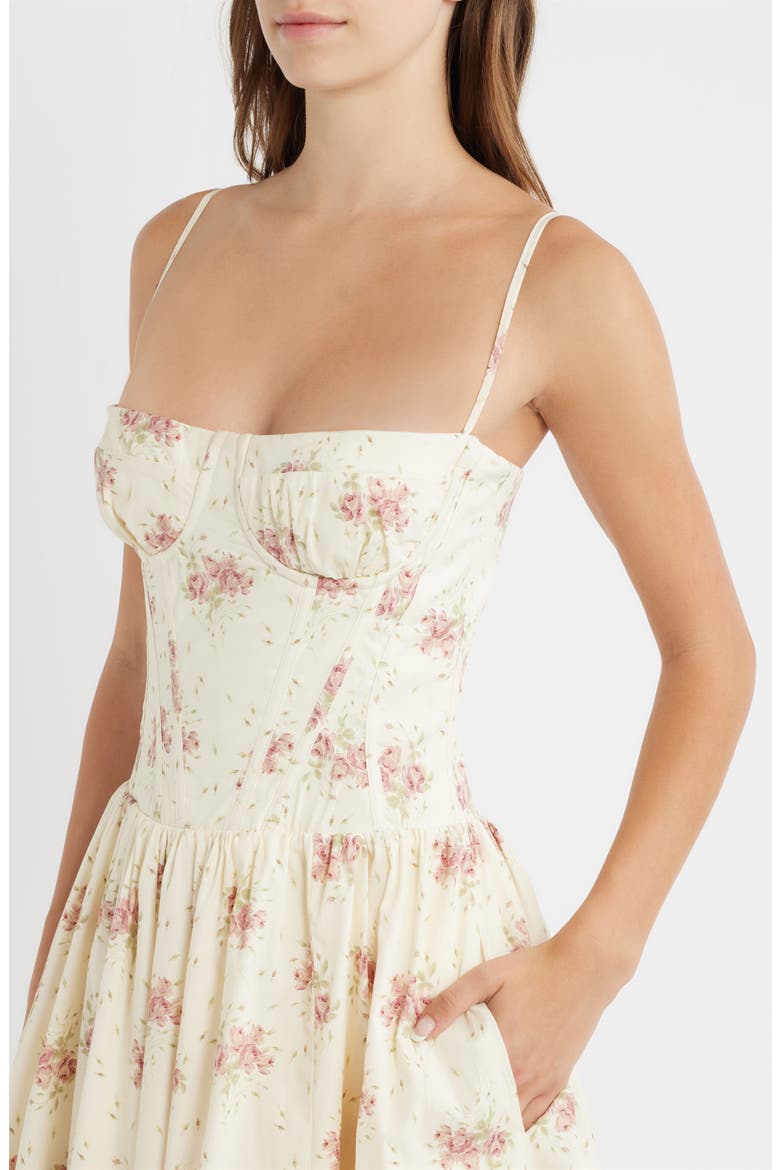 Rona Floral Stretch Cotton Maxi Cocktail Dress, Alternate, color, CREAM ROSE PRINT