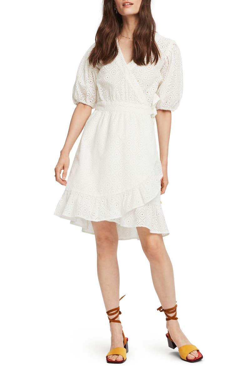 Broderie Anglaise Wrap Dress, Main, color, WHITE