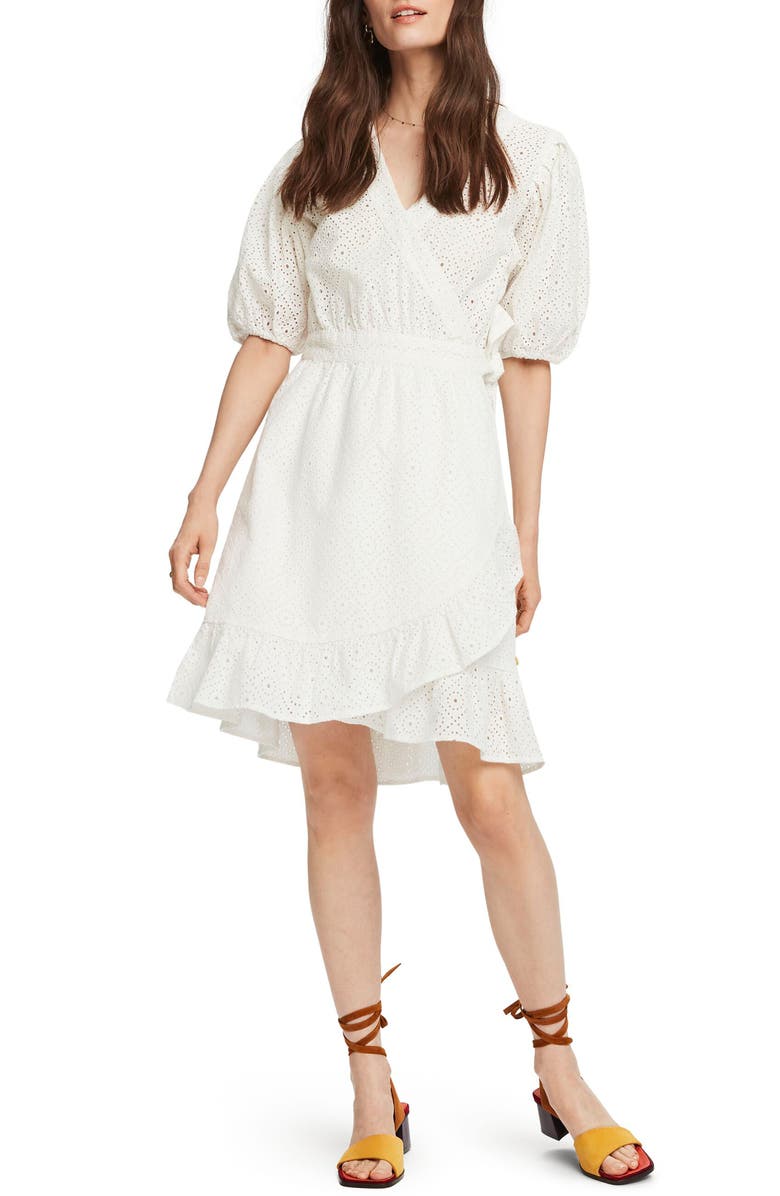 Scotch & Soda Broderie Anglaise Wrap Dress, Main, color,