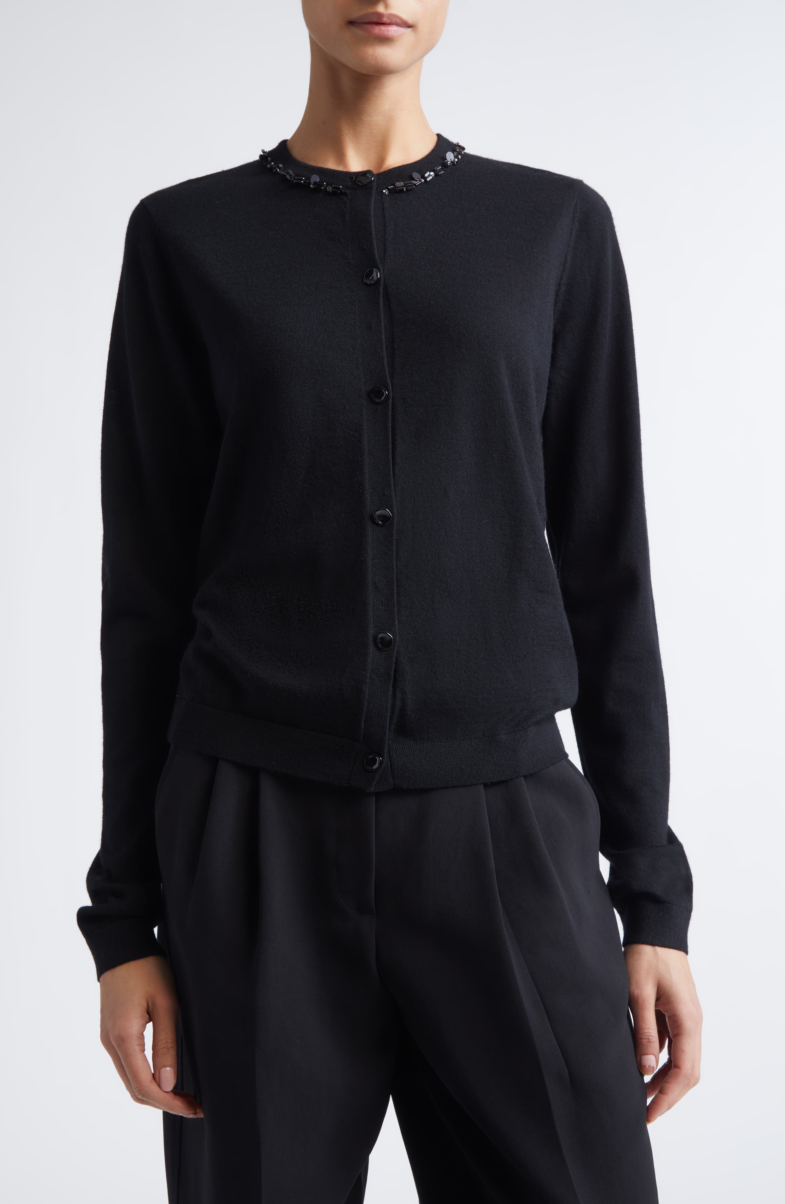 Beaded Merino Wool Cardigan