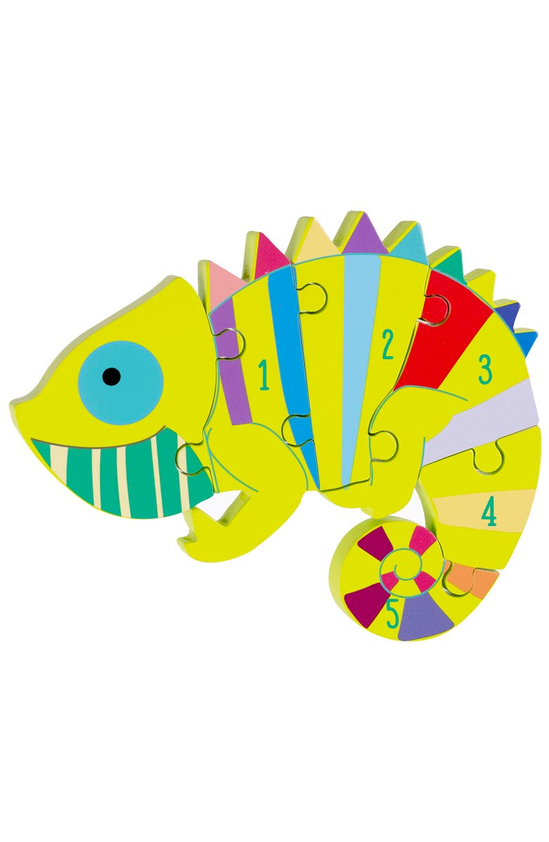 ORANGE TREE TOYS Puzzle Chameleon Number, 6 Piece Wooden Puzzle, Kids Ages 1+, Main, color, Multicolored