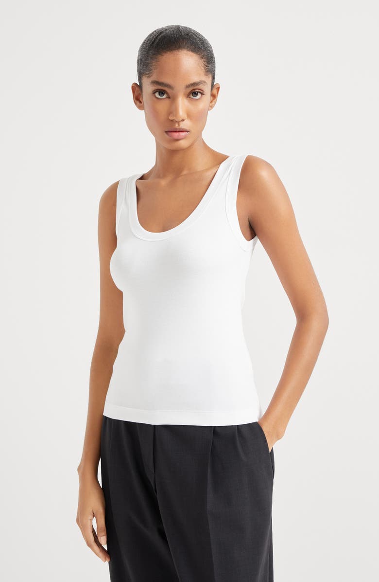 Brunello Cucinelli Ribbed jersey top, Alternate, color, White