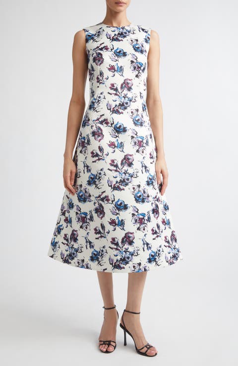 Rumi Floral Satin Fit & Flare Midi Dress