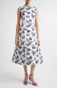 Emilia Wickstead Rumi Floral Satin Fit & Flare Midi Dress