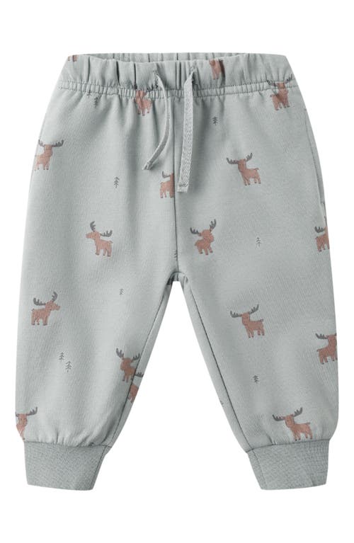 Quincy Mae Moose Print Relaxed Stretch Organic Cotton Sweatpants In Blue