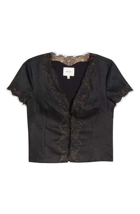 Brynn Lace Trim Linen Crop Top