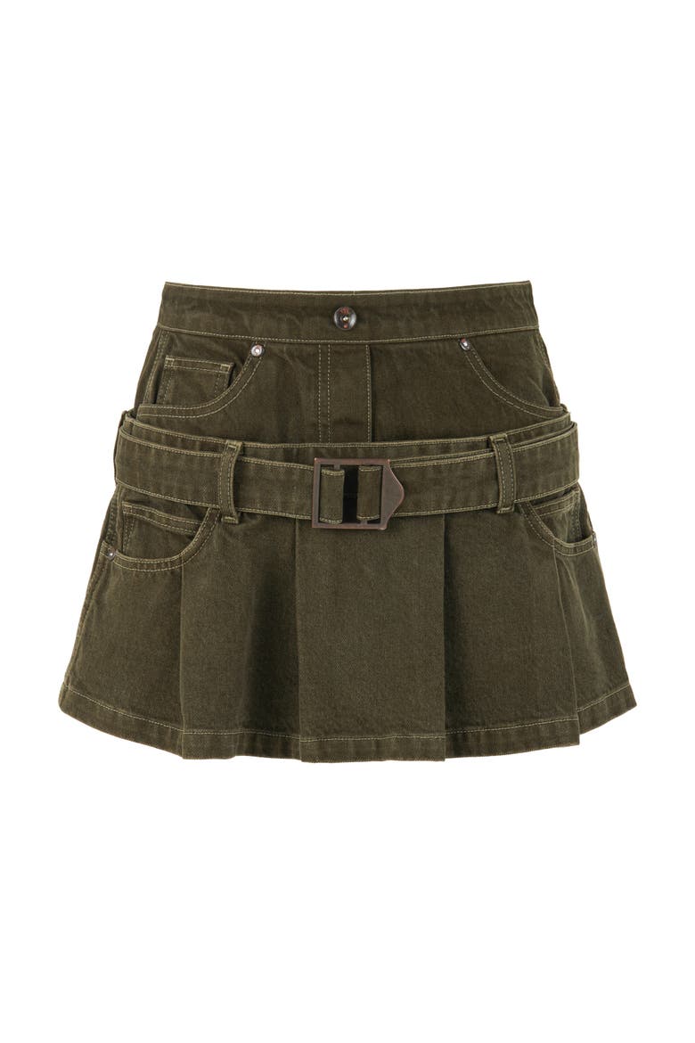 Mini Jean Skirt with Belt Detail, Alternate, color, Khaki
