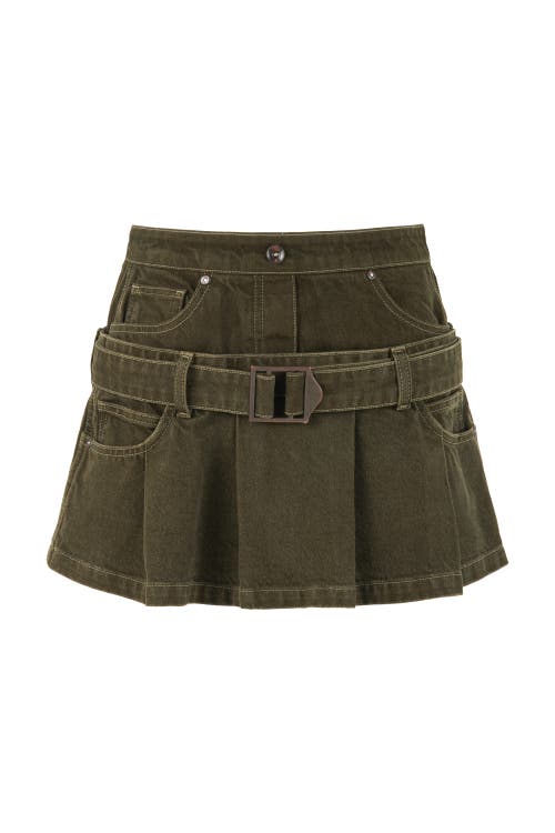 Shop Nocturne Mini Jean Skirt With Belt Detail In Khaki