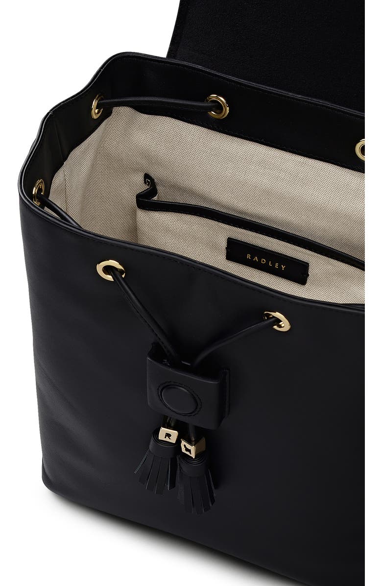 Radley Noble Alley Small Leather Flapover Backpack, Alternate, color, Black