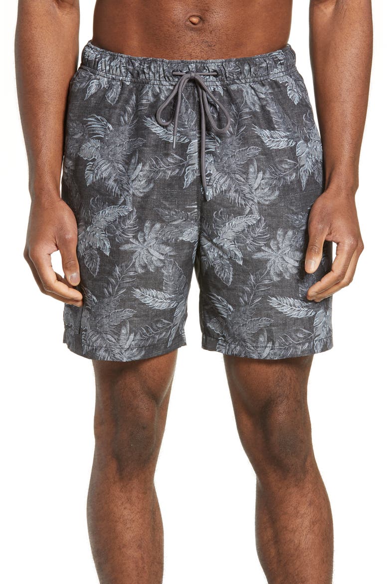 Naples Coast Faded Palms Classic Fit Swim Trunks, Main, color, BLACK