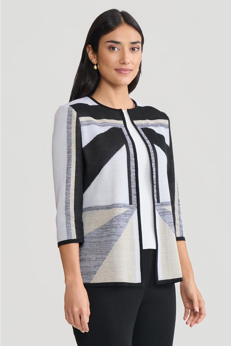 Heritage Colorblock Intarsia Knit Jacket, Alternate, color, Limestone/Black/White