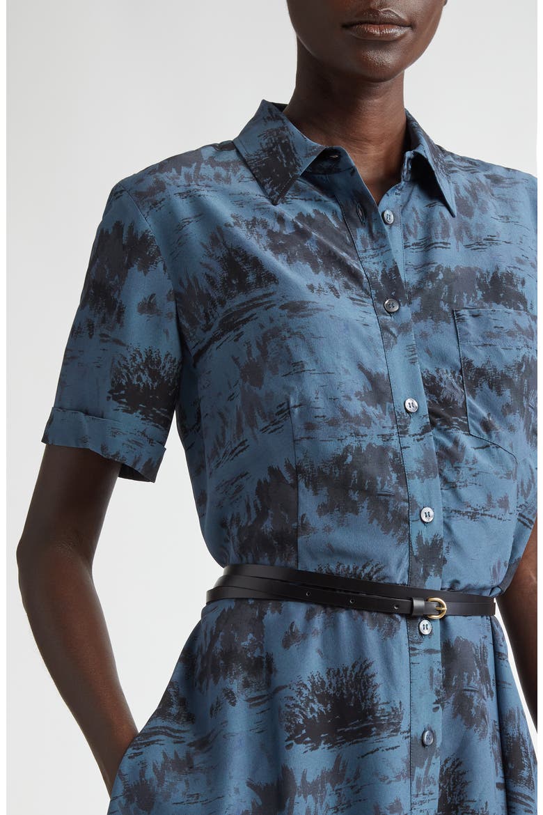 Kiera Print Silk Shirtdress, Alternate, color, STEEL BLUE