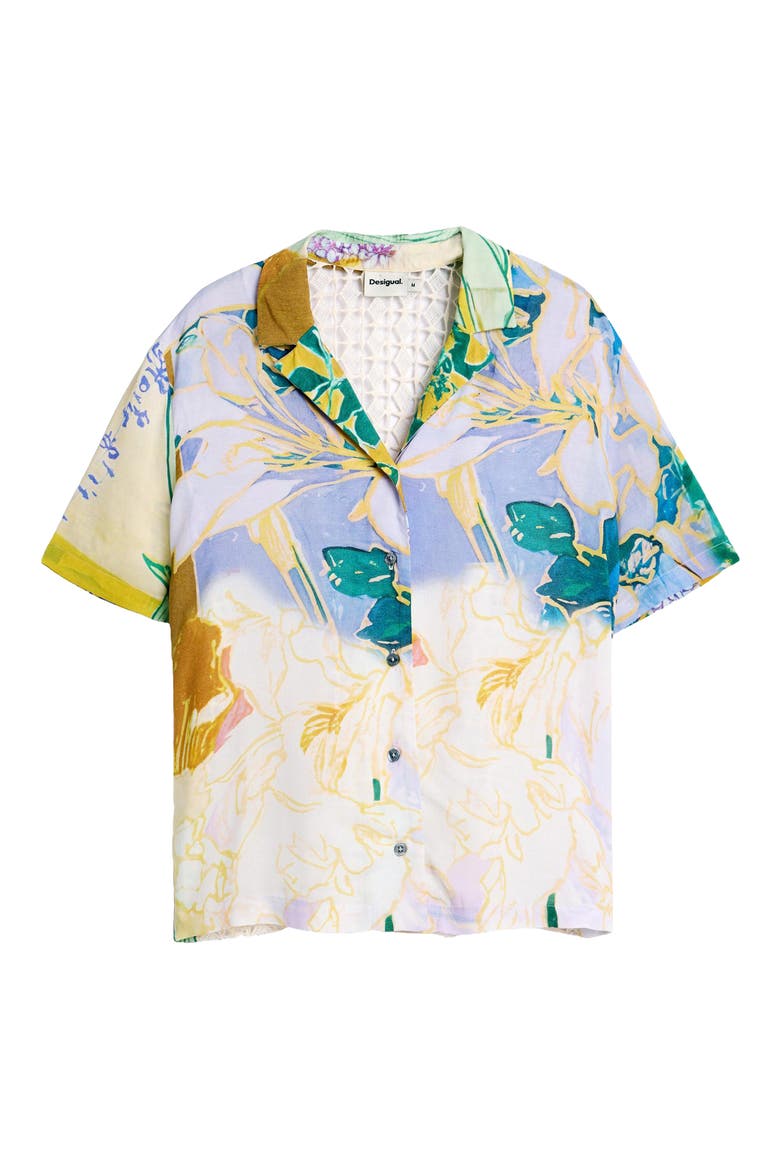 Knit Back Button-Up Shirt, Alternate, color, BEIGE MULTI