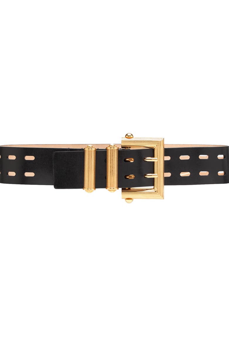 Versace Square Buckle Laser Cut Belt, Main, color, 
