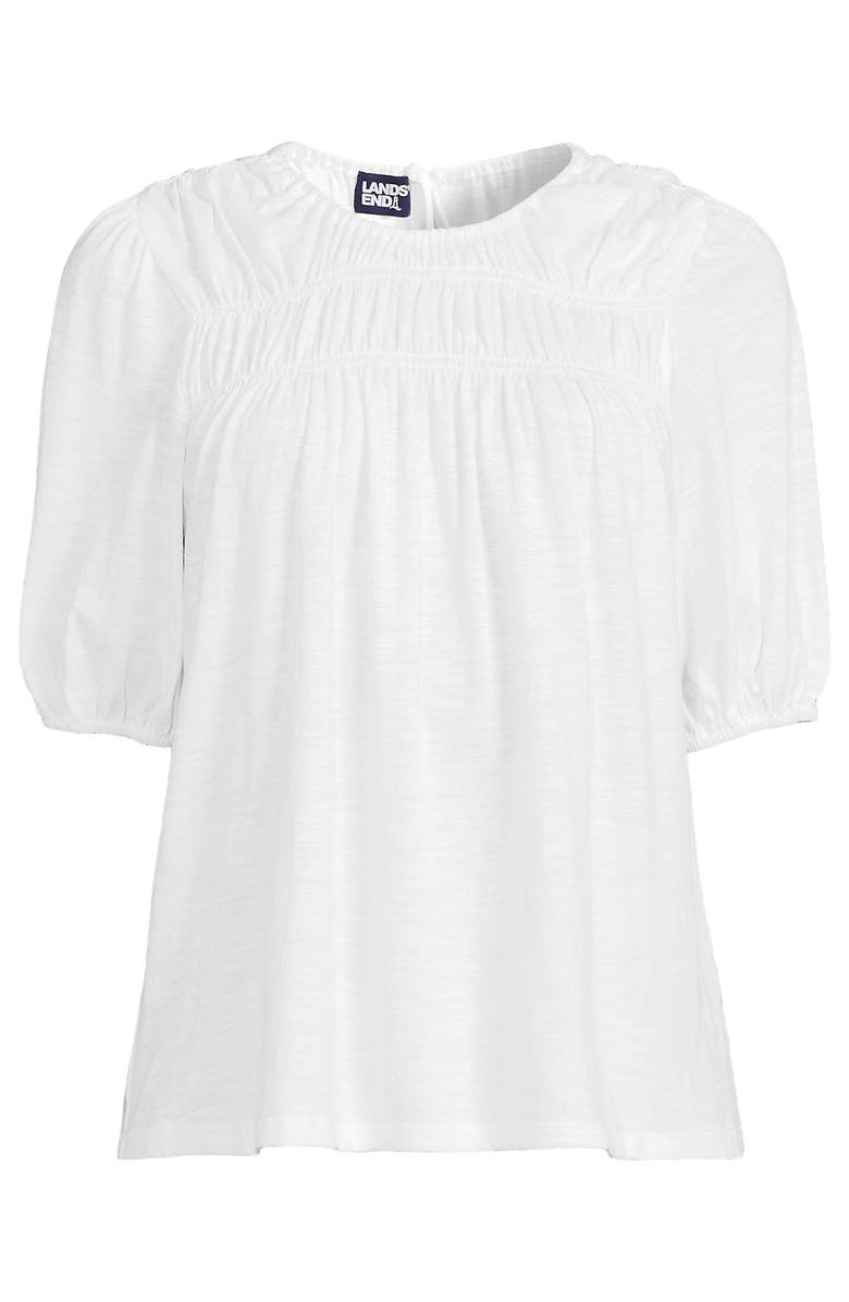 Lands' End Smocked Crew Puff Sleeve Top, Alternate, color, 