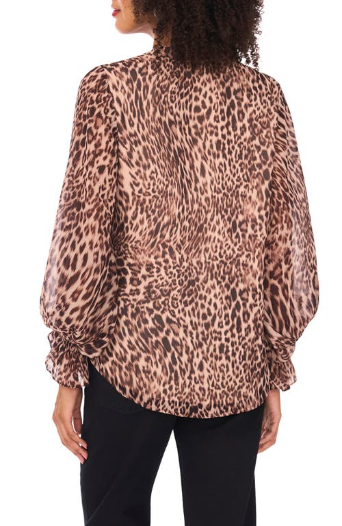 Vince Camuto Split Neck Animal Print Top In Brown
