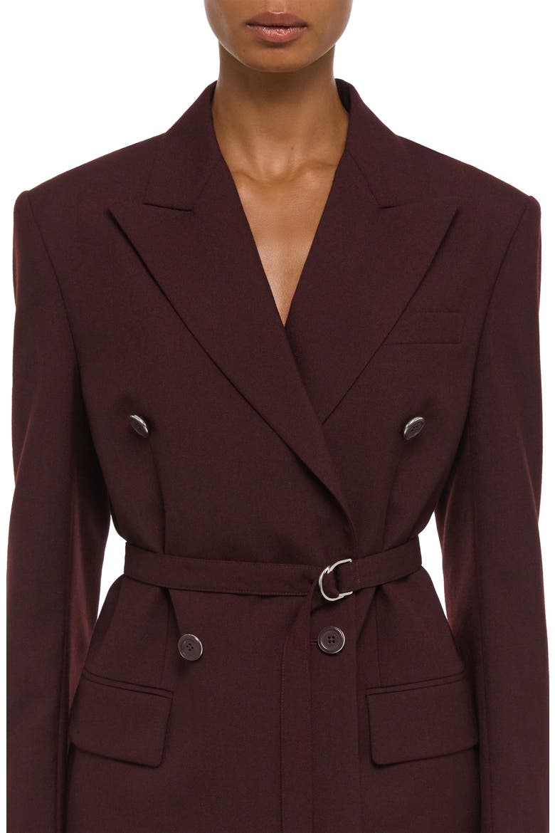 Double Breasted Belted Virgin Wool Blazer, Alternate, color, MAHOGANY