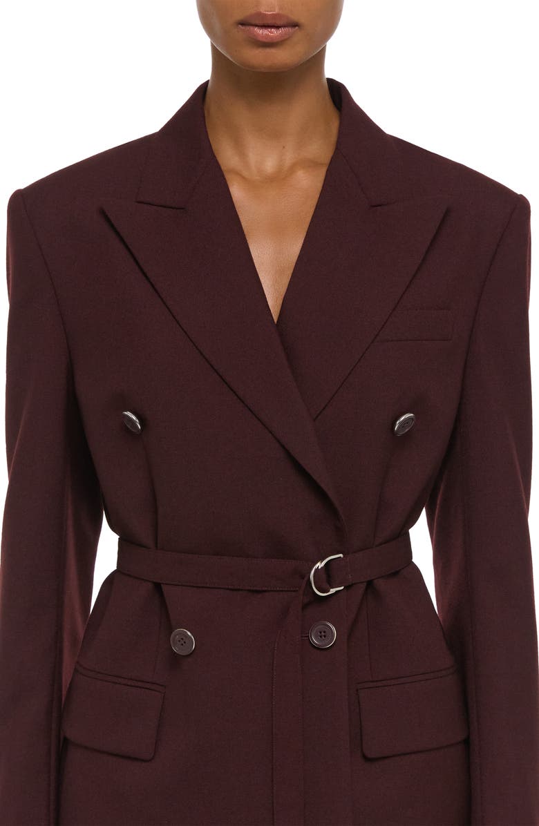 Helmut Lang Double Breasted Belted Virgin Wool Blazer, Alternate, color, Mahogany