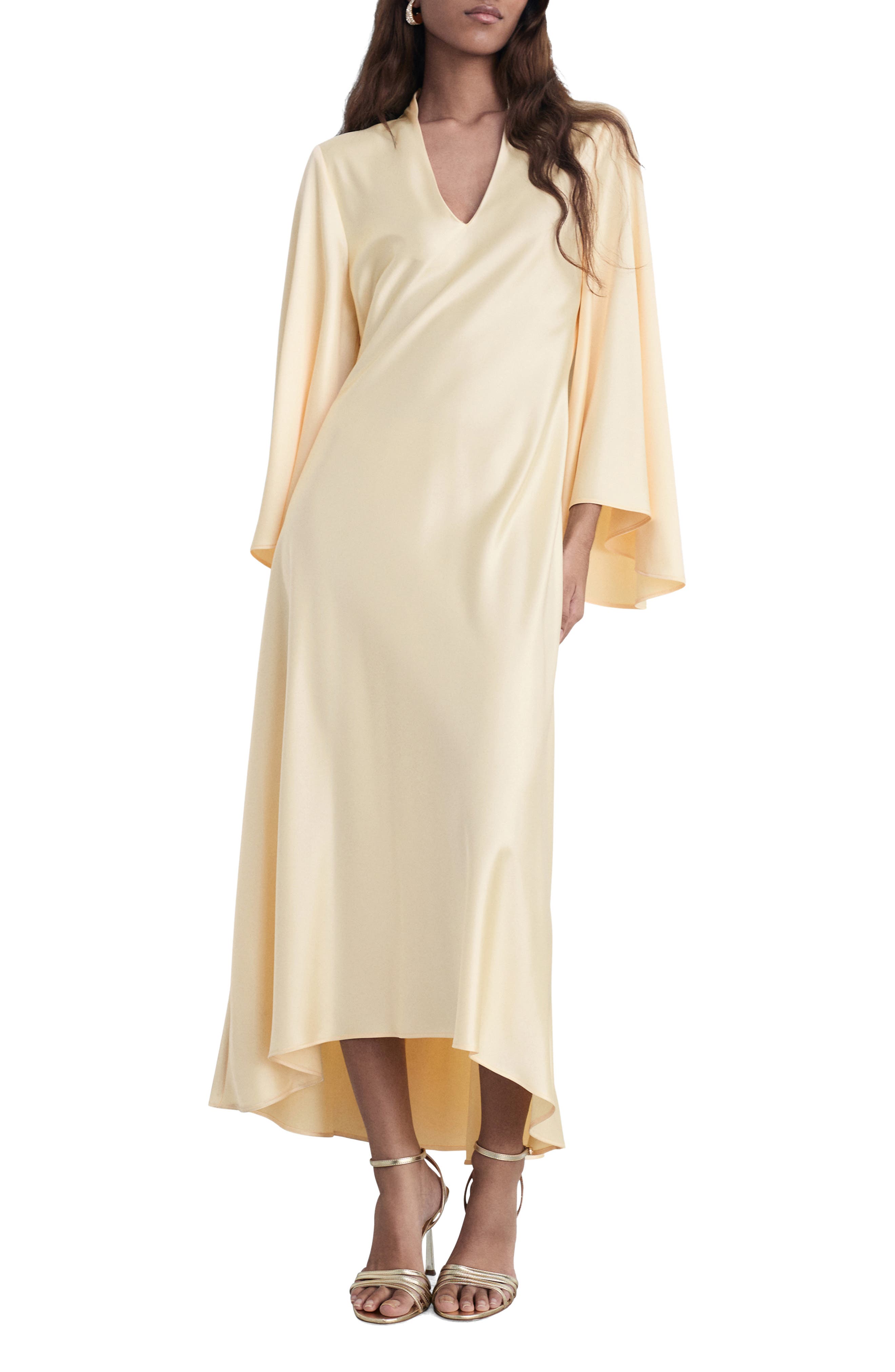 beige satin long sleeve dress Cream Satin Long Sleeve Maxi Dress