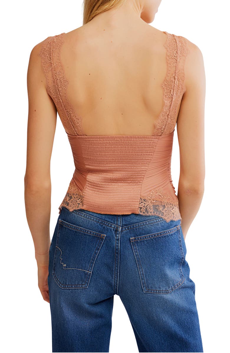 Free People Elena Lace Trim Satin Tank Top, Alternate, color, Peached Copper