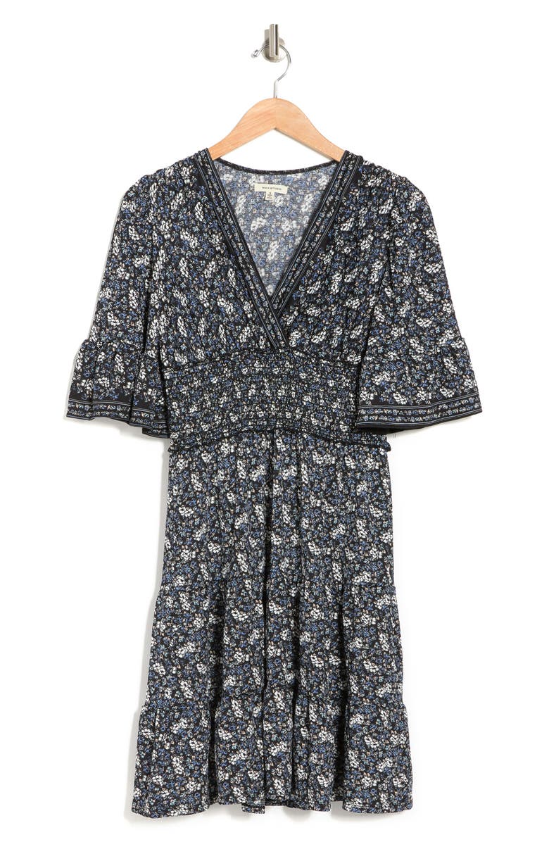 MAX STUDIO Smocked Waist Flutter Sleeve Dress, Alternate, color, 