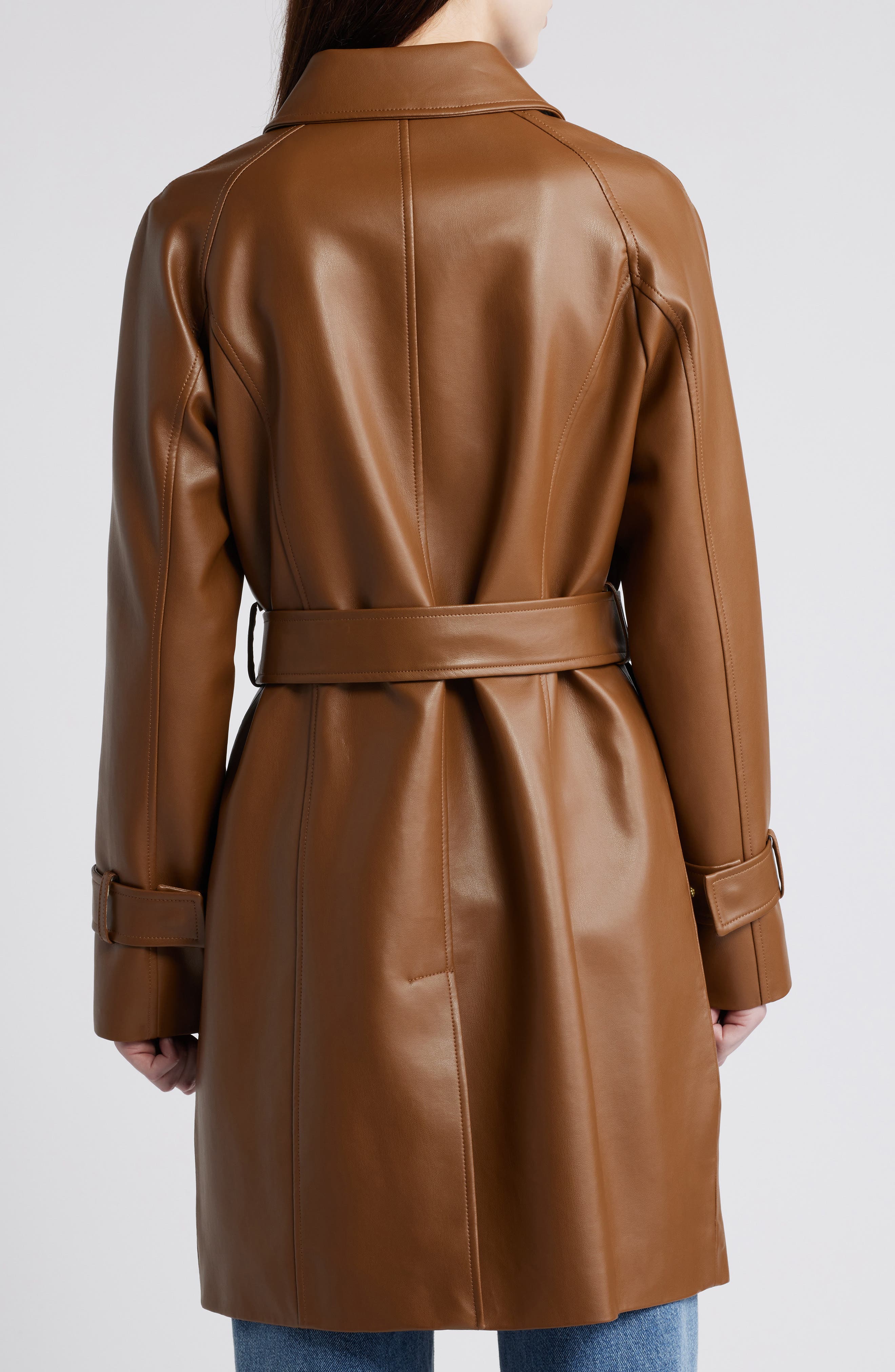 Tie Belt Snap Front Faux Leather Jacket - image 4