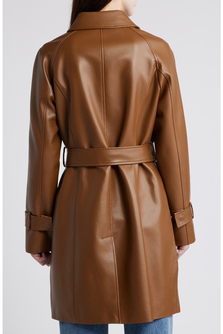 Tie Belt Snap Front Faux Leather Jacket, Alternate, color, COGNAC