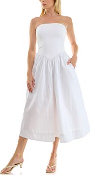 Socialite Mixed Media Strapless Midi Dress