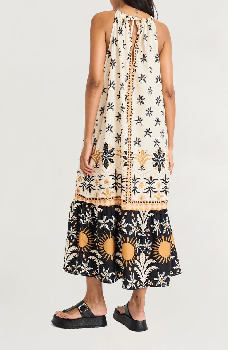 The Good Journey Caravan Palms Mixed Print Midi Dress, Alternate, color, Ivory/ Gold Flame