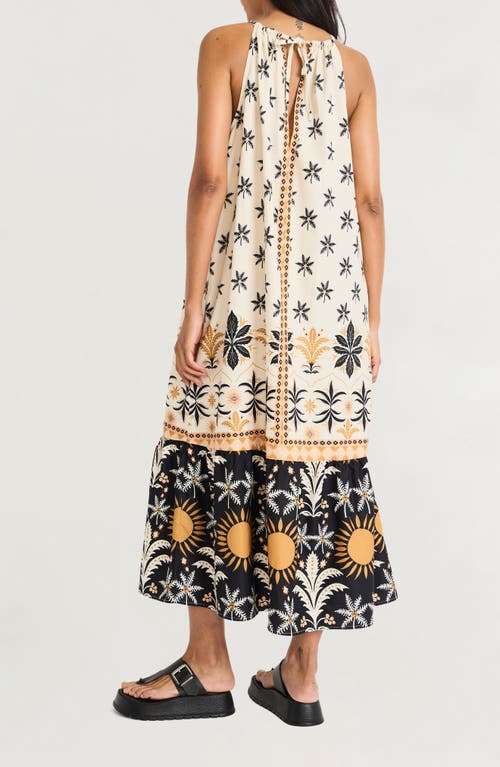 The Good Journey Caravan Palms Mixed Print Midi Dress In Multi