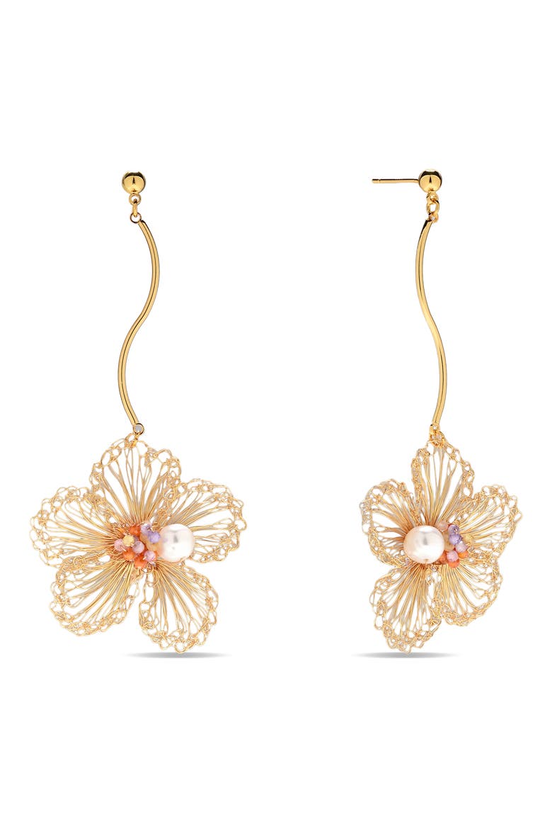 Siena Floral Dangle Earrings, Main, color, GOLD