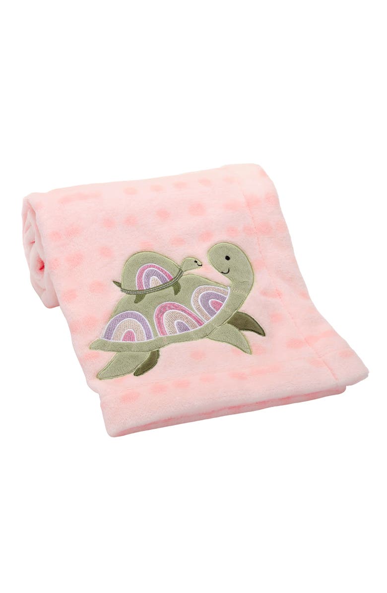 Lambs & Ivy Sea Dreams Cozy Fleece Turtle Applique Baby Blanket, Alternate, color, Pink