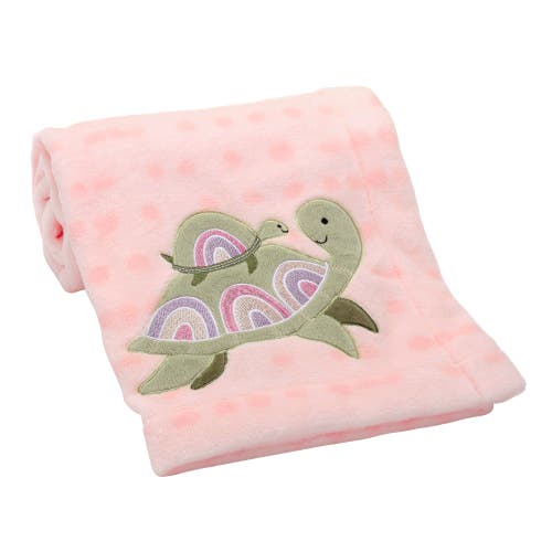Lambs & Ivy Sea Dreams Cozy Fleece Turtle Applique Baby Blanket In Pink
