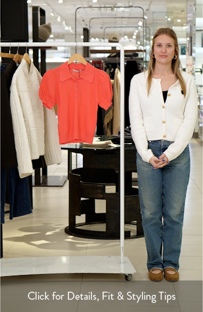 Ramona Puff SleevePointelle Polo Sweater, sales video thumbnail