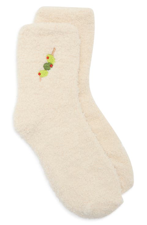 Embroidered Olives Crew Socks