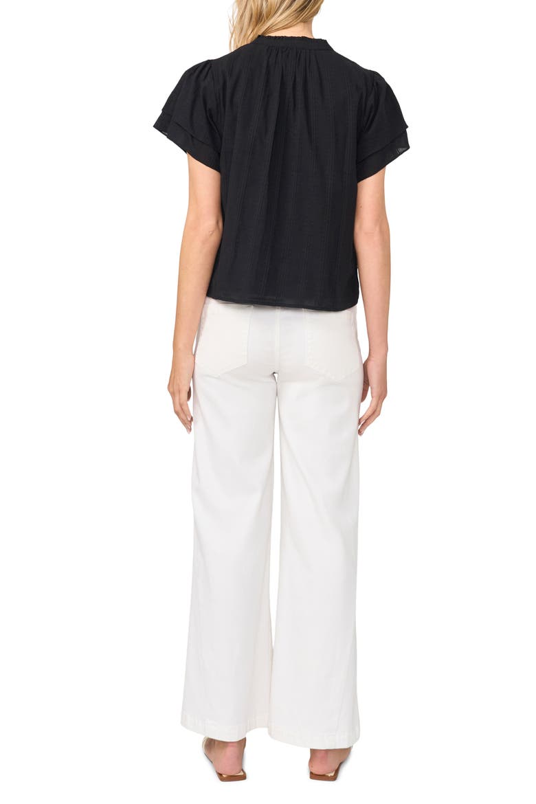 Ruffle Neck Flutter Sleeve Cotton Top, Alternate, color, RICH BLACK