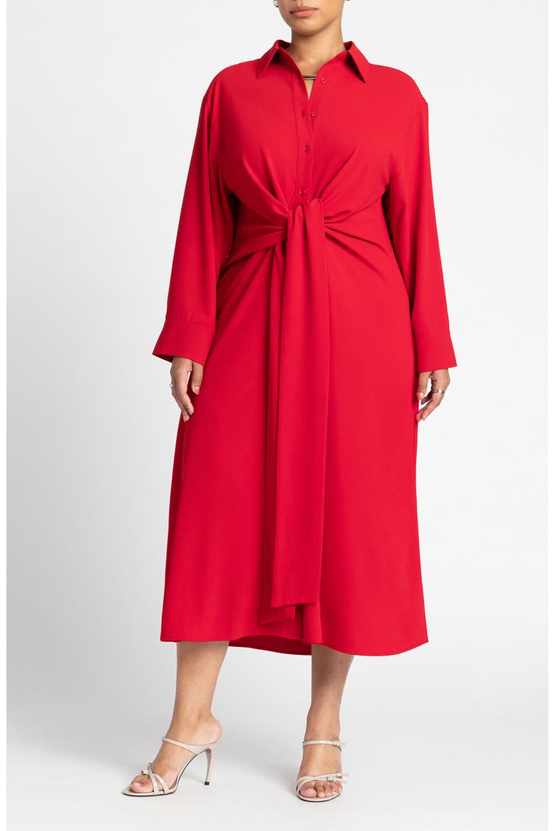 Tie Front Oversized Shirt Dress, Main, color, BARBADOS CHERRY