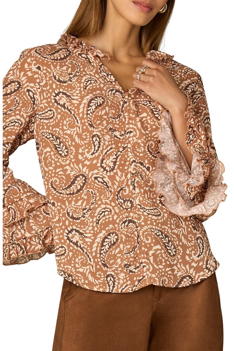 Ruffle Print Top, Main, color, PECAN MULTI