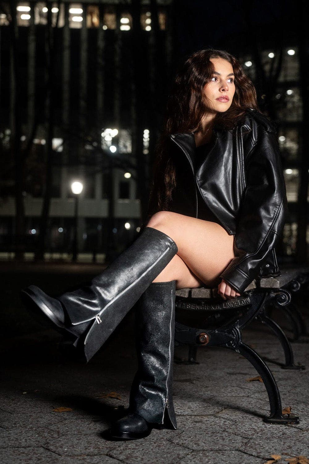 URBNKICKS "CUFF" Leather Biker Boot, Alternate, color, Black