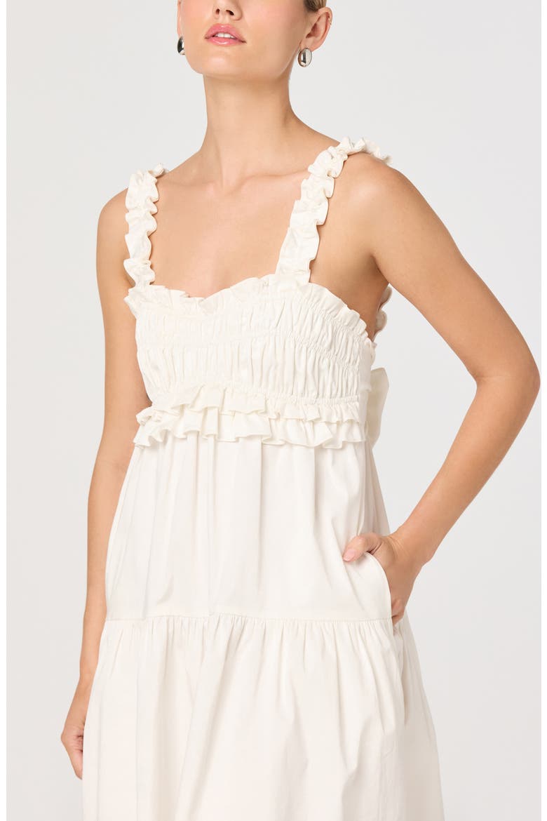 Orenthia Ruffle Strap Midi Dress, Alternate, color, OFF WHITE