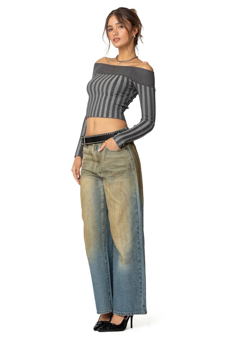 Daren Off the Shoulder Ribbed Crop Sweater, Alternate, color, DARK-GRAY