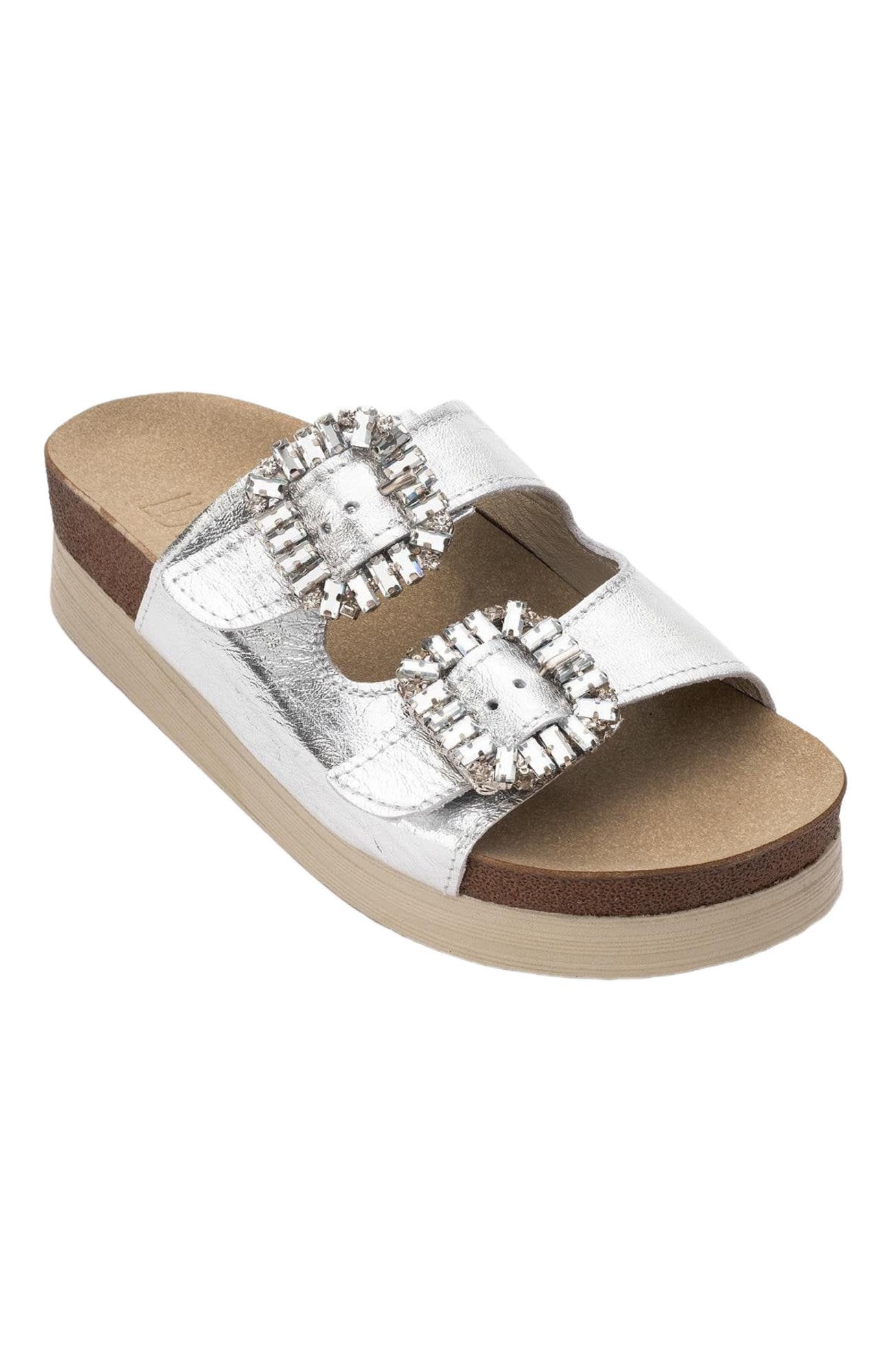 Forever & Always Shoes Polacca Leather Slide Sandal, Alternate, color, Silver Leather