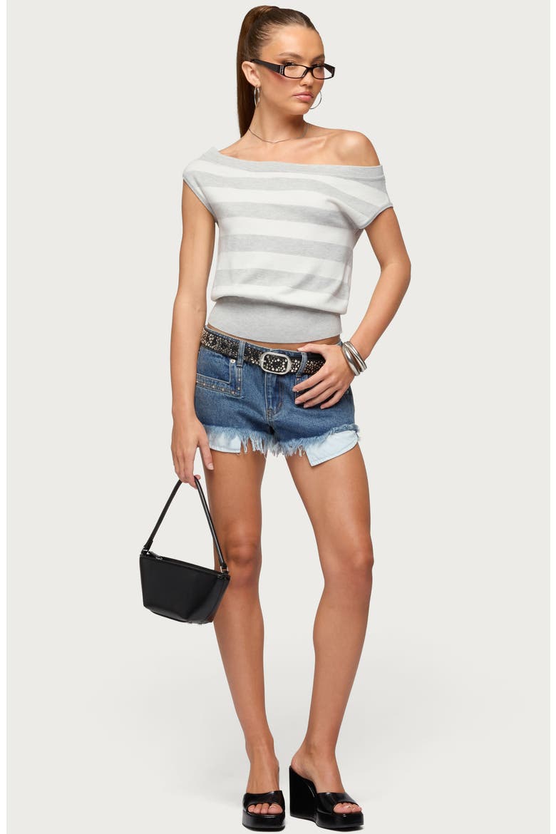Hettie Off-Shoulder Stripe Top, Alternate, color, GRAY-MELANGE-AND-WHITE