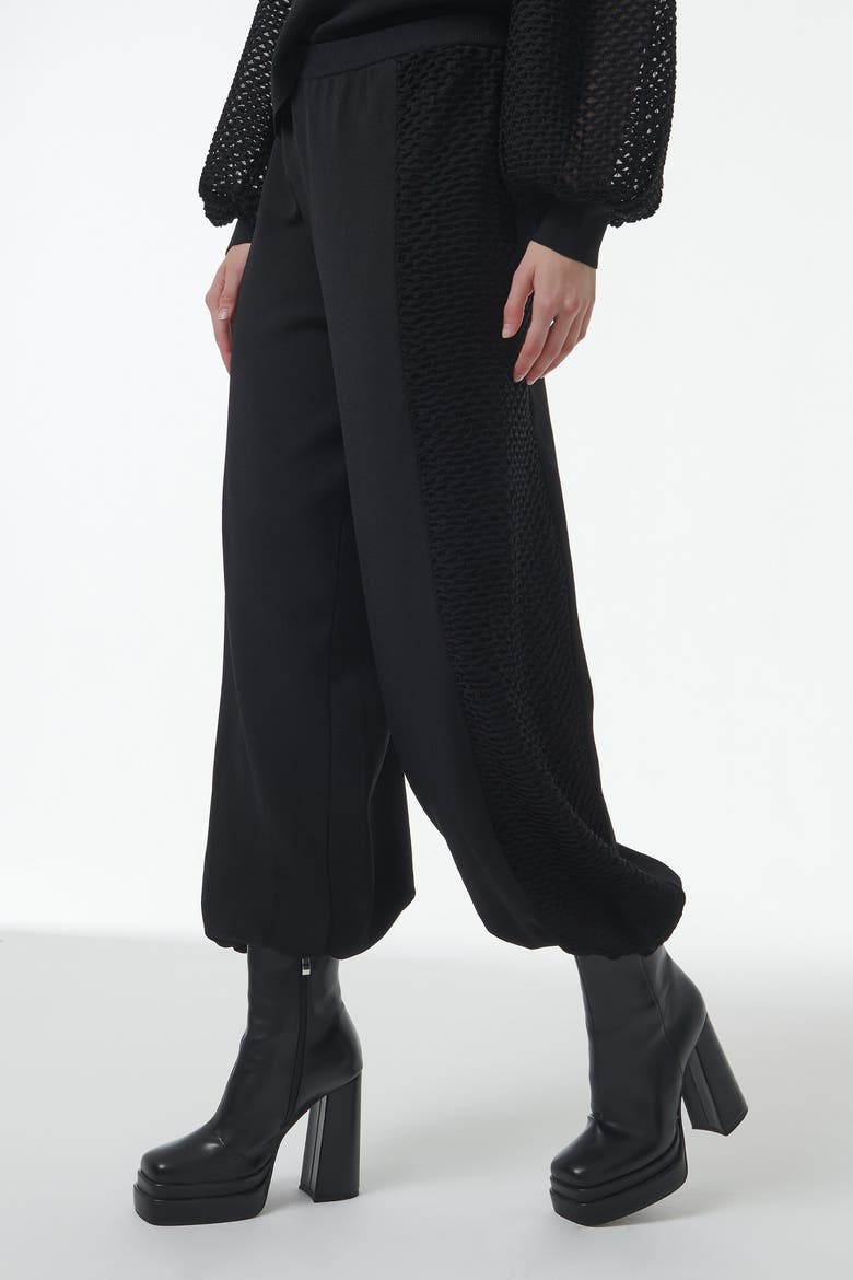 Mesh Detail Knit Trousers, Alternate, color, Black